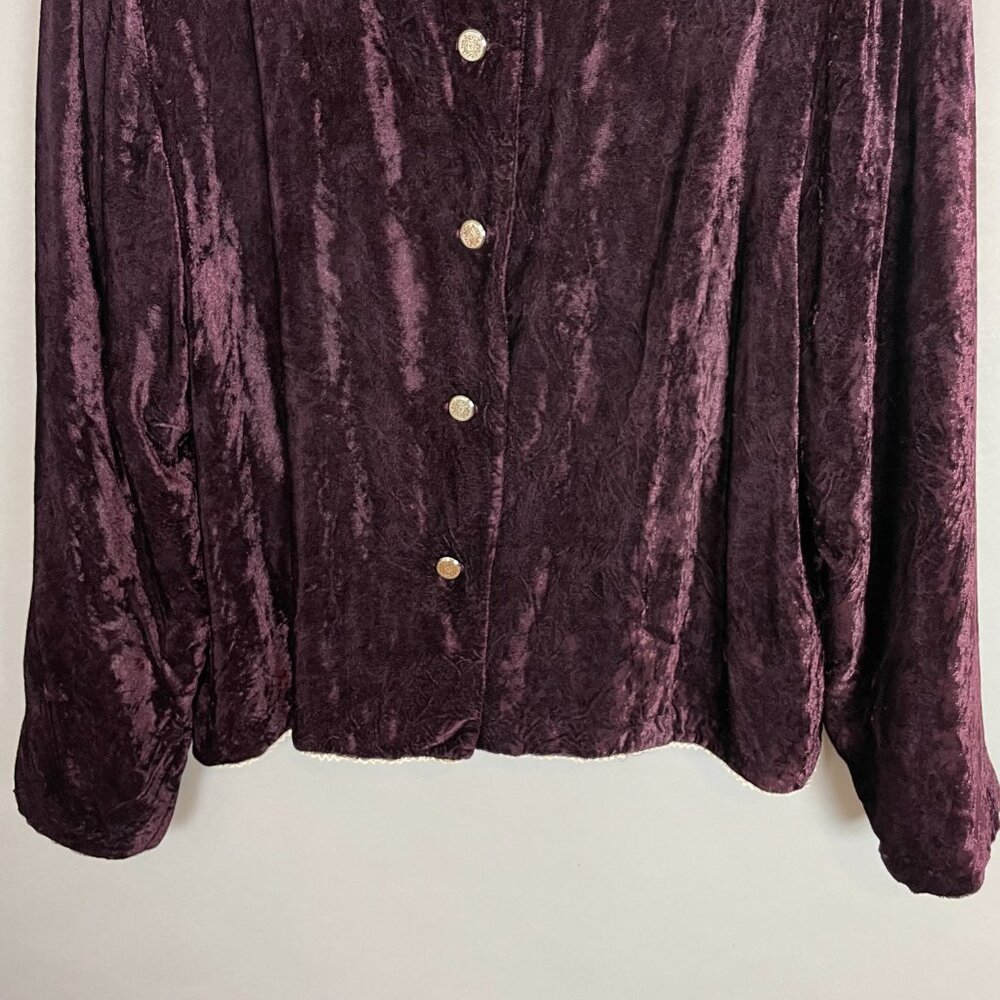 Velvet Jacket Lace Collar Purple Women Button Up Victorian Size Large‎ Delicate - Picture 11 of 11